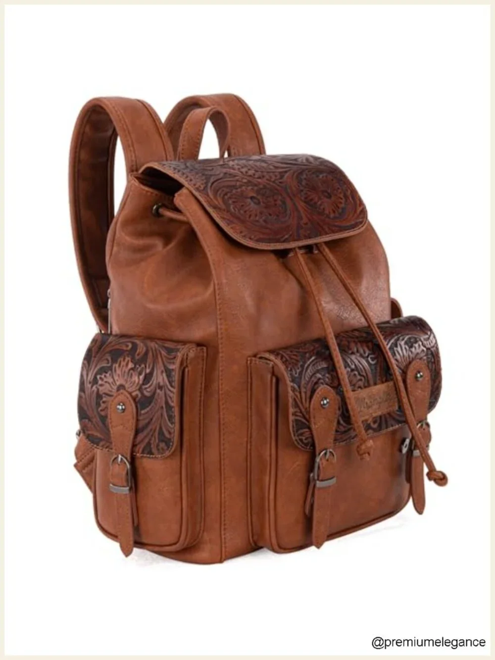 Floral Tooled Western Backpack Purse with Drawstring and Magnetic Button Closure